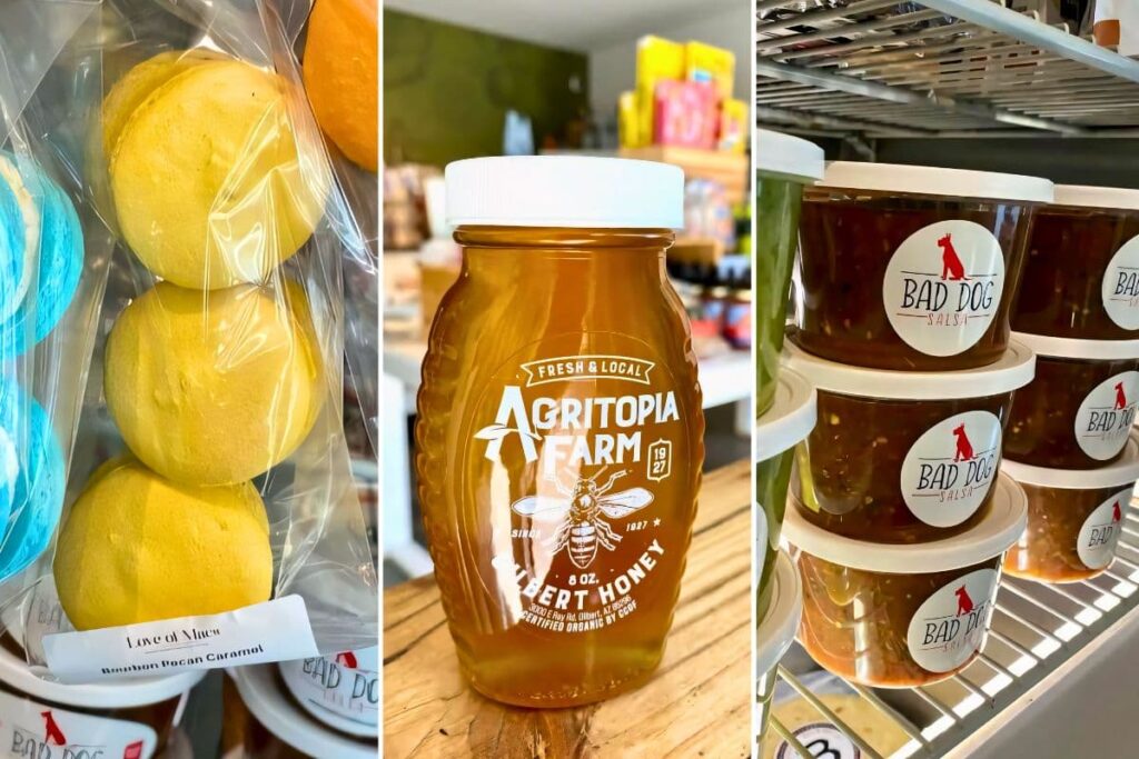 Agritopia Farm Honey, Bad Dog Salsa, and Love of Macs for sale inside Farm Store