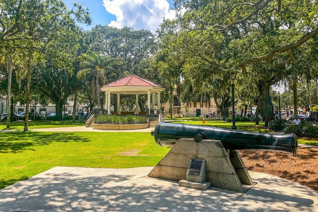 Cannon in front of gazebo at St Augustine Plaza