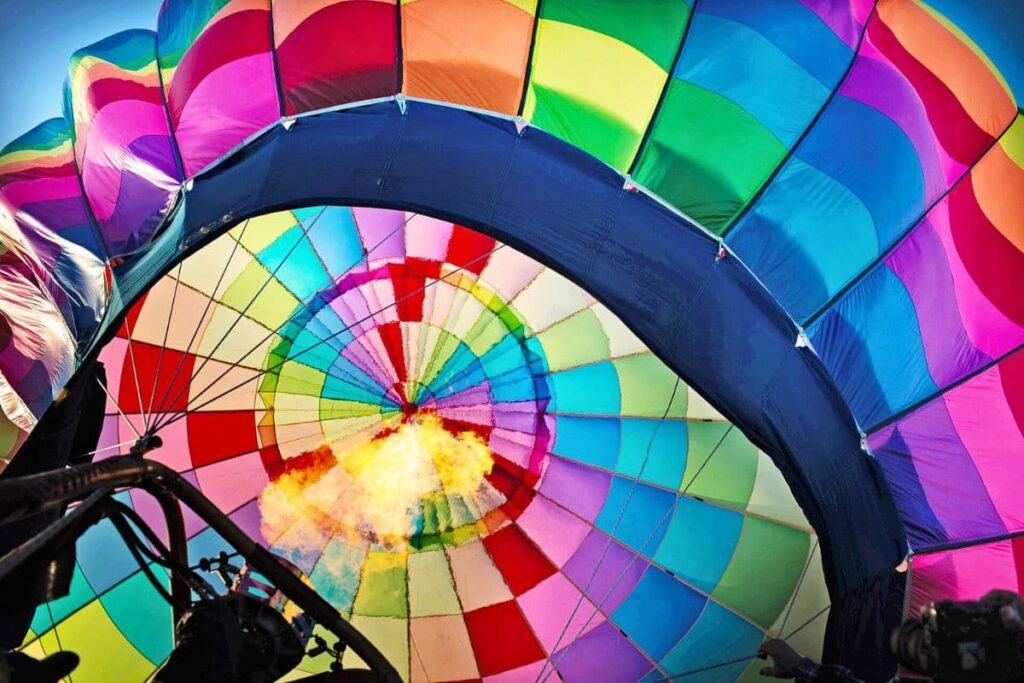 Flames shooting up to inflate a hot air balloon