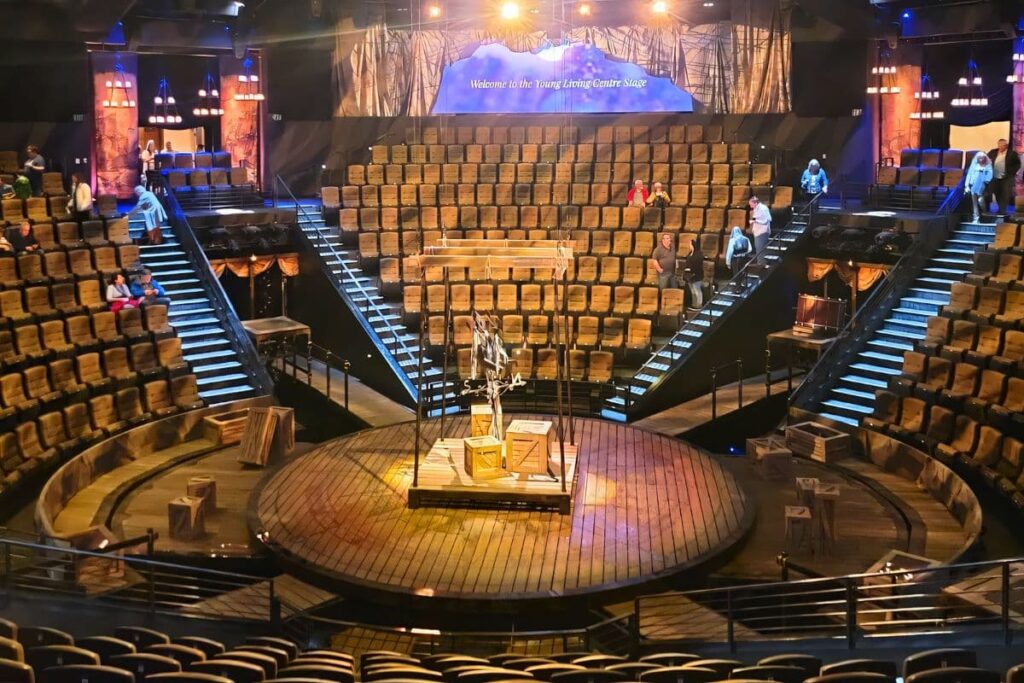 Seating area and stage of Hall Centre Theatre