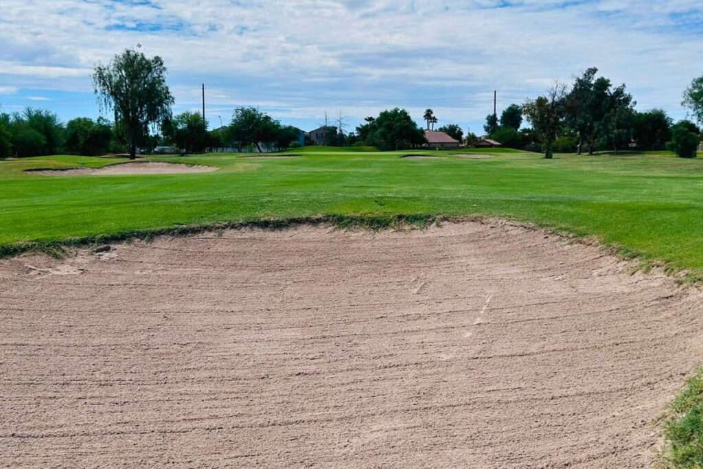 View from Hole 14 in the sand bunker