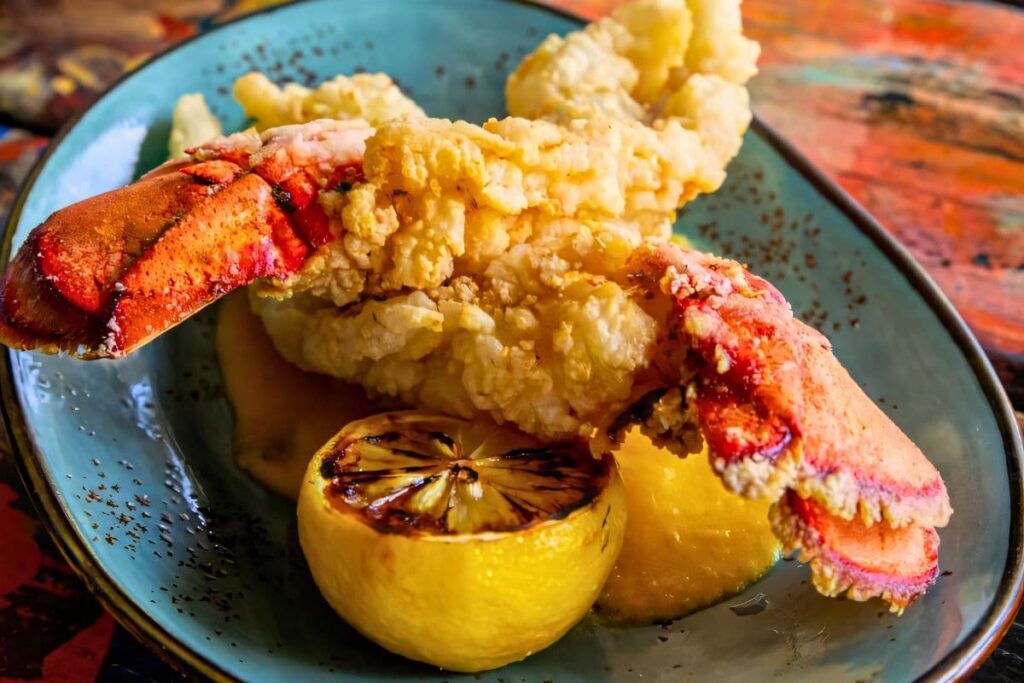 Fried Lobster Tail with corn coulis