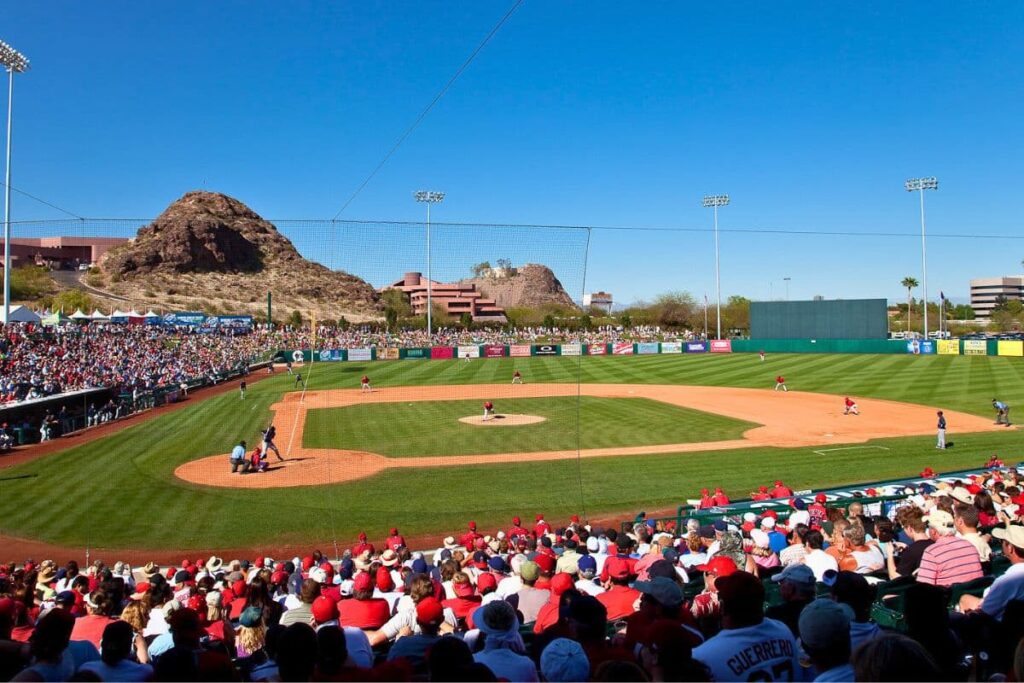 Inside Tempe Diablo Stadium showing off Arizona vista