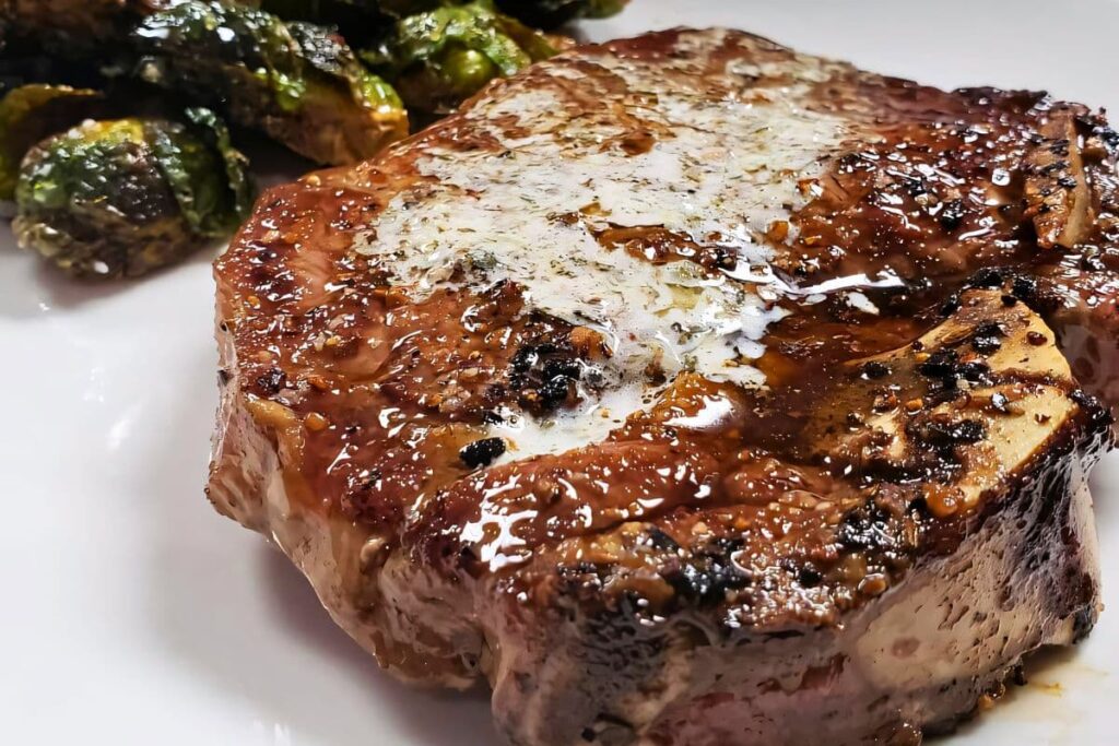 T-bone steak with brussel sprouts