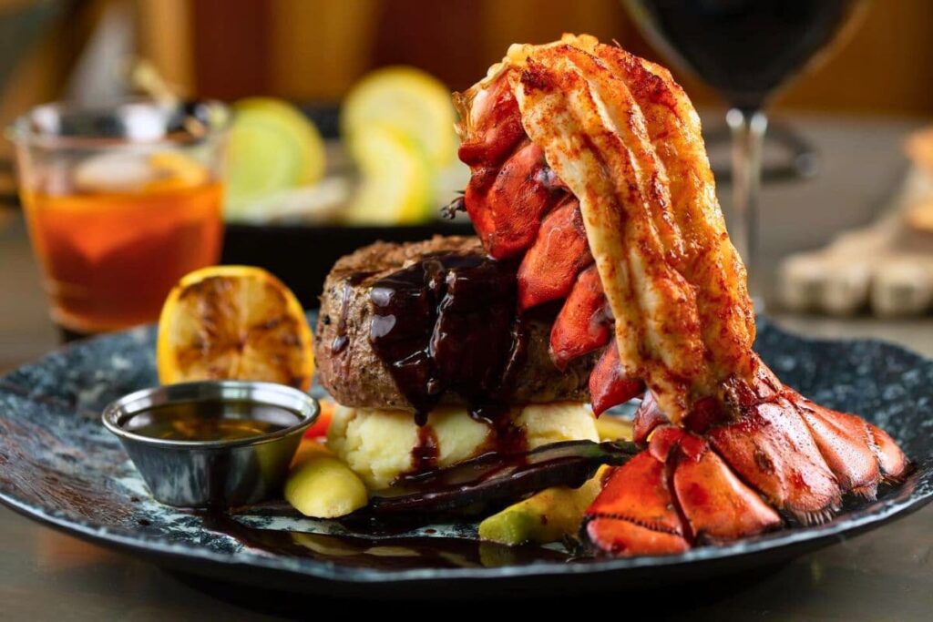 Surf and Turf with a lobster tail and filet mignon